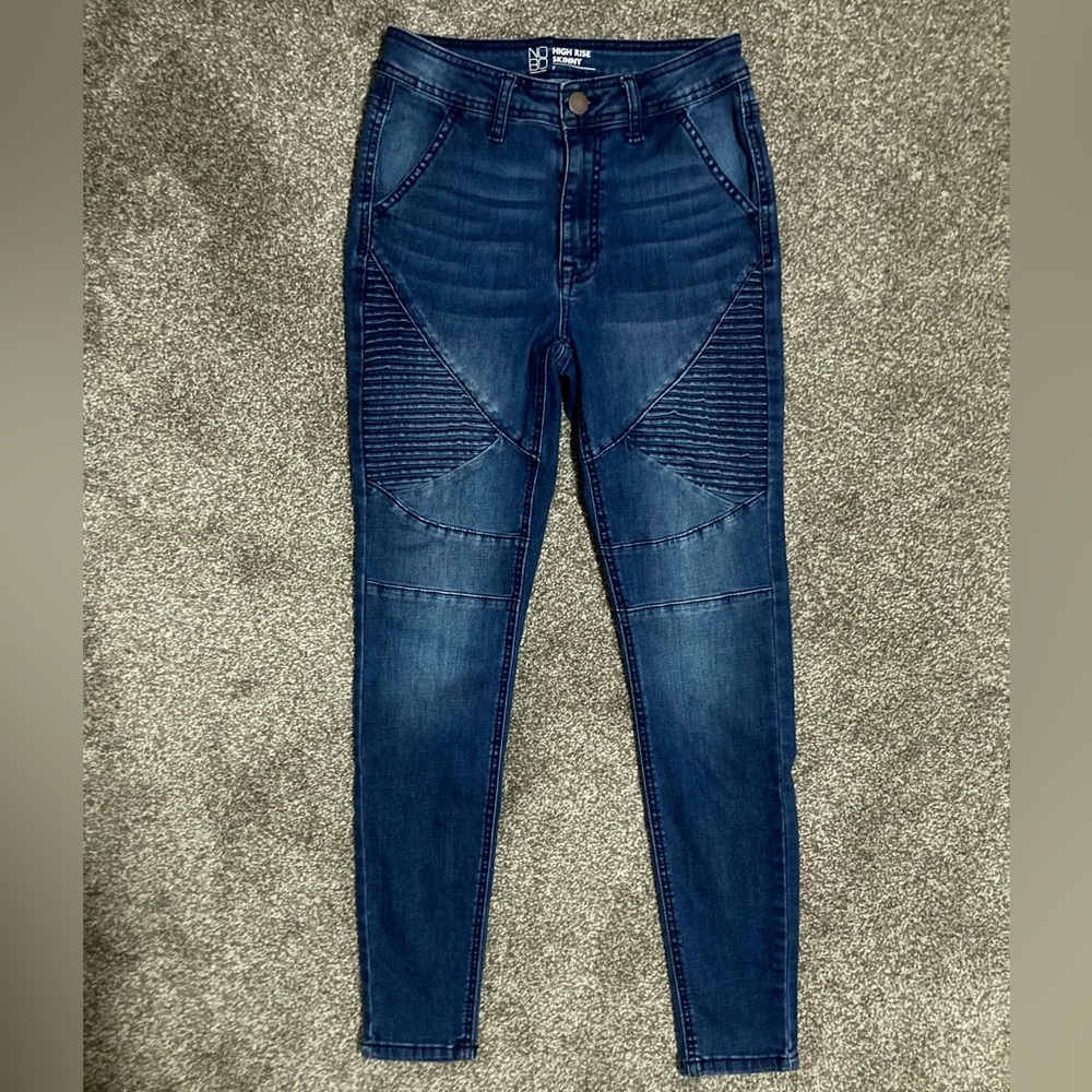 Dark Wash High Rise Skinny Moto Style Jeans